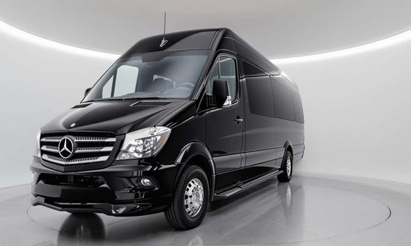 Black Mercedes Sprinter limousine exterior